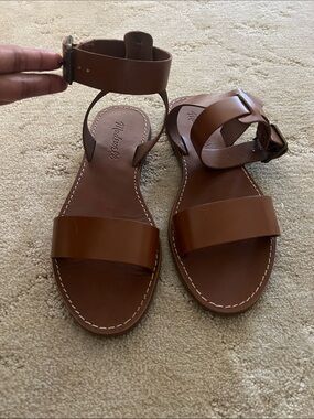 Madewell Cognac Brown Leather Ankle-Strap Sandals